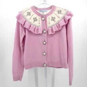 Hill House Pink Ollie Sweater Ruffled Pearl Coquette Cottagecore NWT S Wool